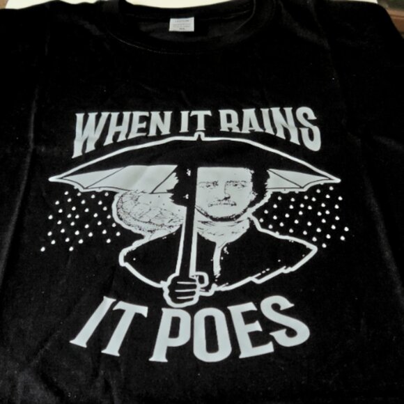 NWT Edgar Allen Poe Pun Black Cotton Novelty 100% Cotton Tee - Picture 4 of 5